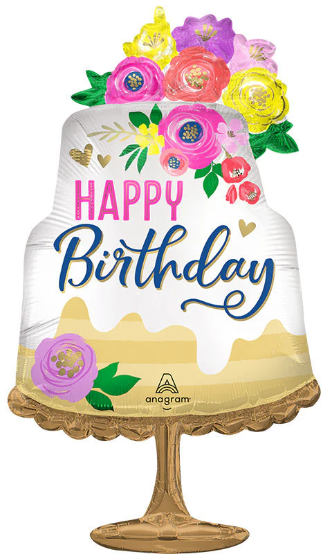 32" Satin Artful Floral Birthday Foil Balloon