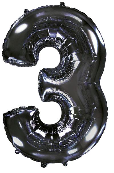 32" Inflated (40" Uninflated Approx) Black Number "3" Foil Balloon Flexmetal