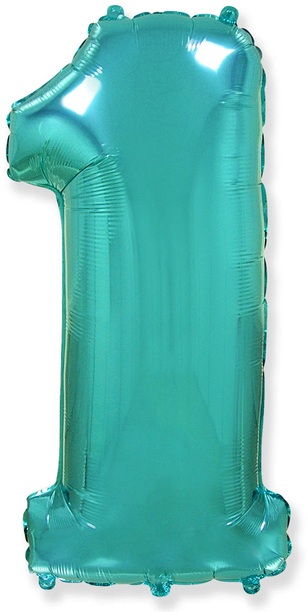 32" Inflated (40" Uninflated Approx) Flexmetal Foil Balloon Number "1" Turquoise