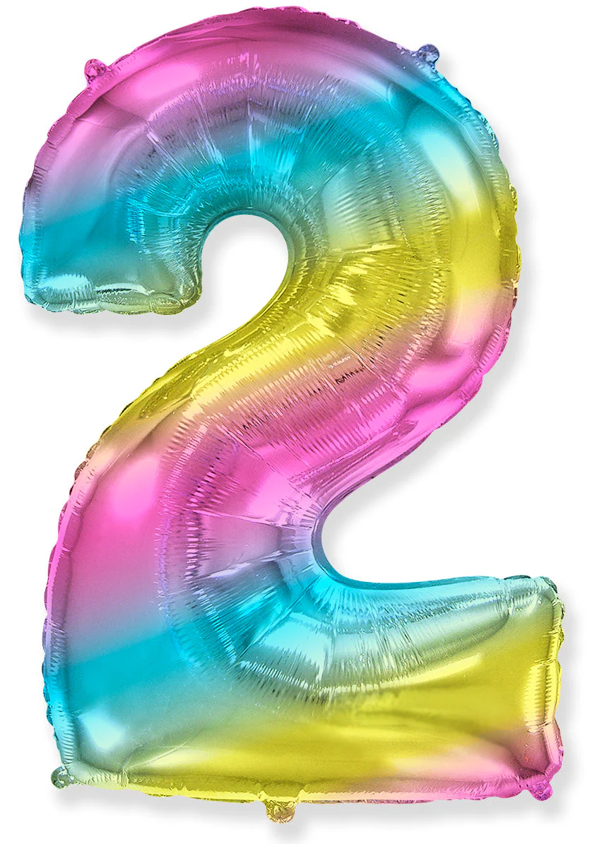 32" Inflated (40" Uninflated Approx) Flexmetal Foil Balloon Number "2" Gradient