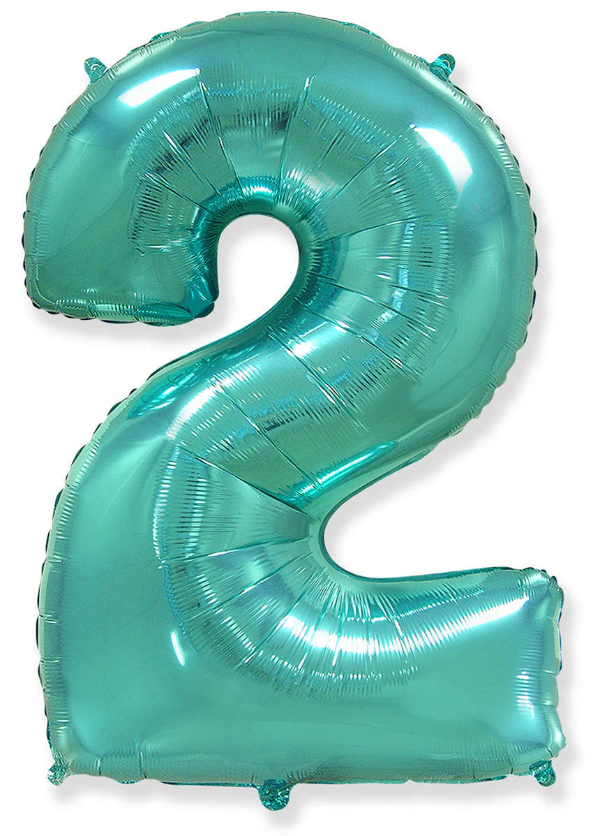 32" Inflated (40" Uninflated Approx) Flexmetal Foil Balloon Number "2" Turquoise