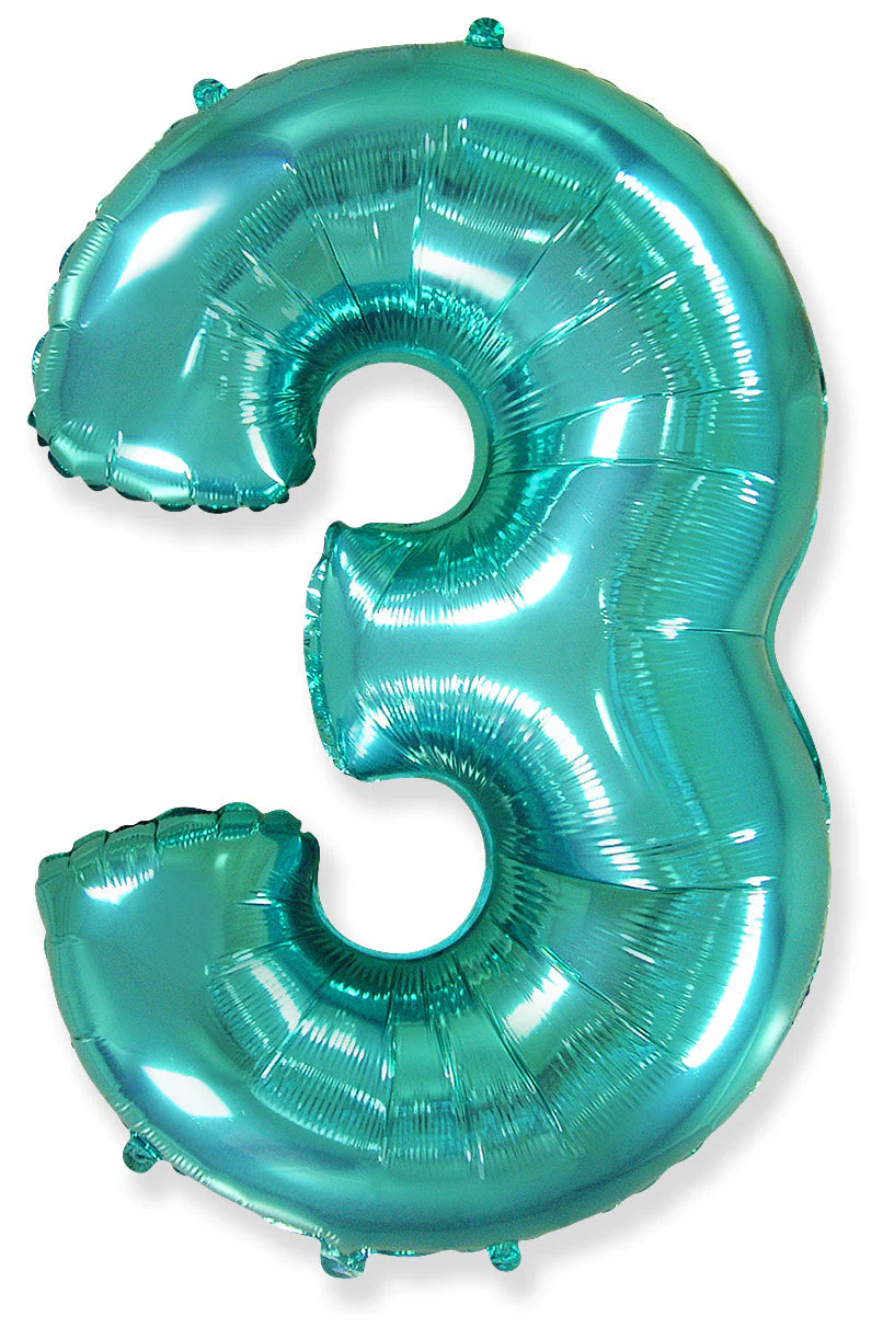 32" Inflated (40" Uninflated Approx) Flexmetal Foil Balloon Number "3" Turquoise
