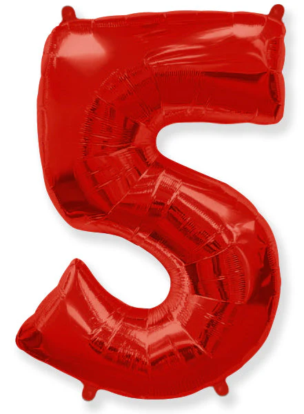 32" Inflated (40" Uninflated Approx) Flexmetal Foil Balloon Number "5" Red