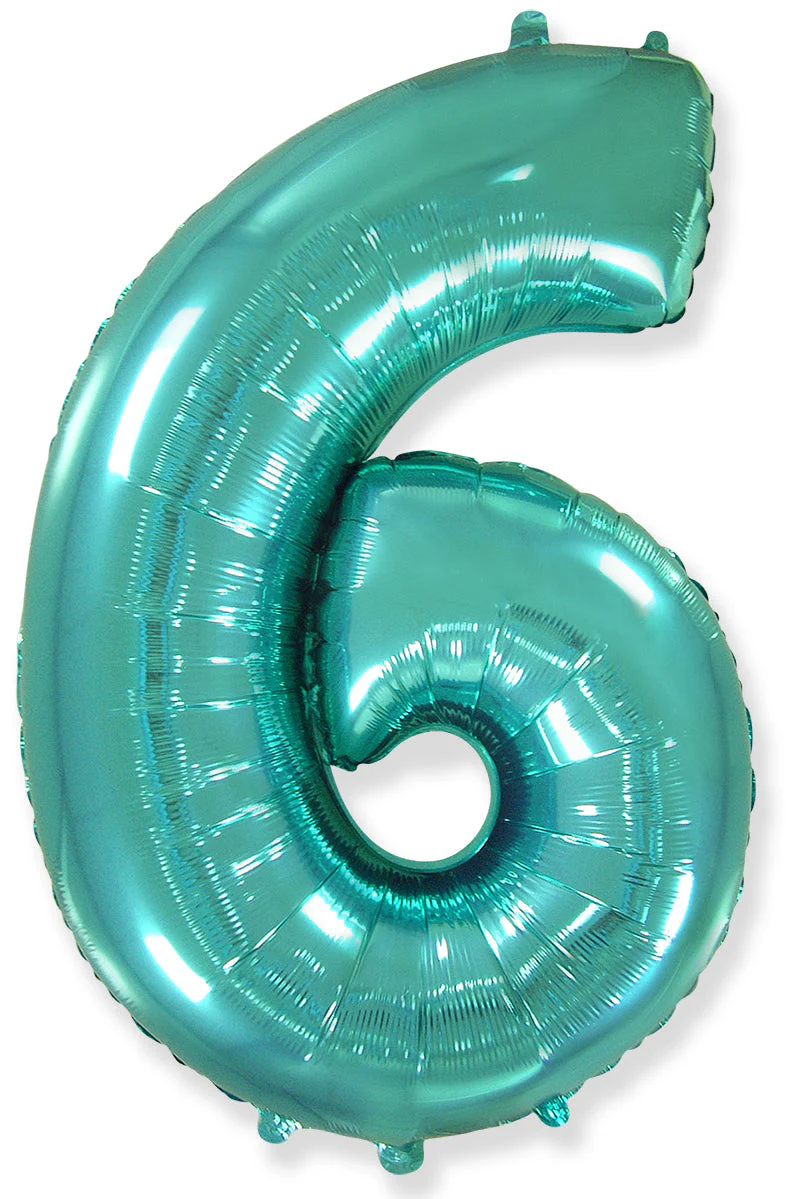 32" Inflated (40" Uninflated Approx) Flexmetal Foil Balloon Number "6" Turquoise