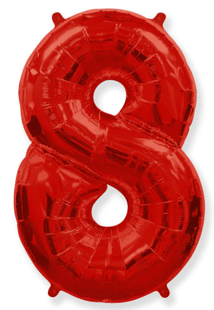 32" Inflated (40" Uninflated Approx) Flexmetal Foil Balloon Number "8" Red