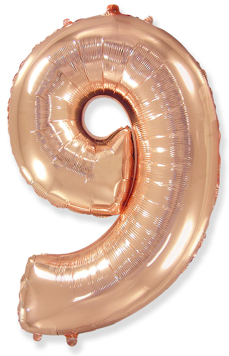 32" Inflated (40" Uninflated Approx) Flexmetal Foil Balloon Number "9" Rose Gold