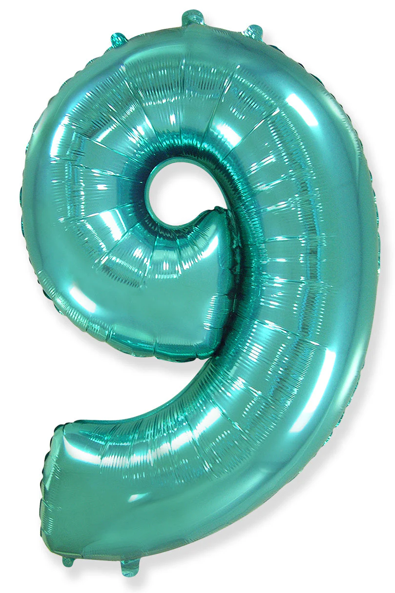 32" Inflated (40" Uninflated Approx) Flexmetal Foil Balloon Number "9" Turquoise