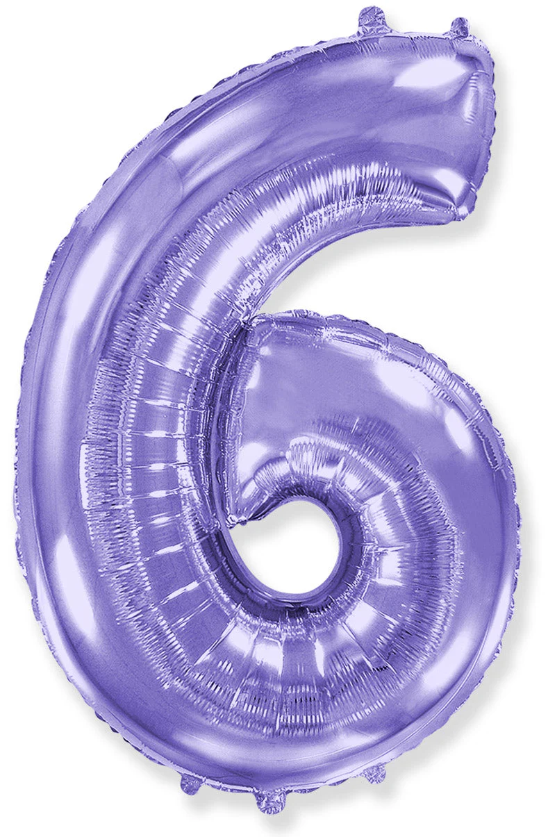32" Inflated (40" Uninflated Approx) Lilac Number "6" Foil Balloon Flexmetal