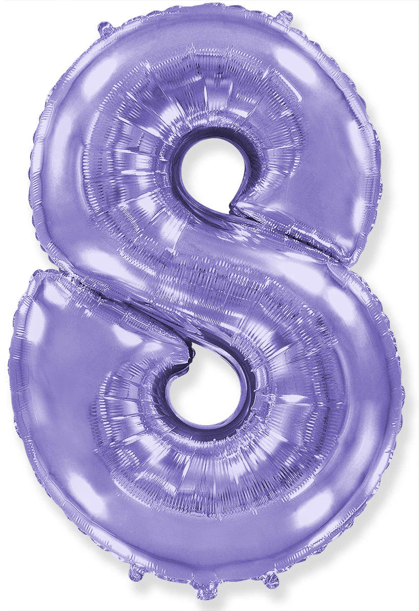 32" Inflated (40" Uninflated Approx) Lilac Number "8" Foil Balloon Flexmetal