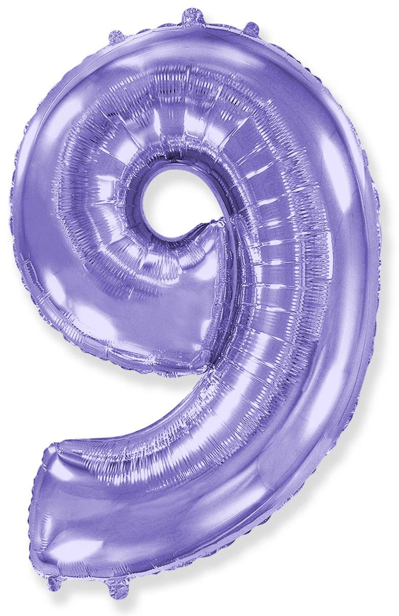 32" Inflated (40" Uninflated Approx) Lilac Number "9" Foil Balloon Flexmetal