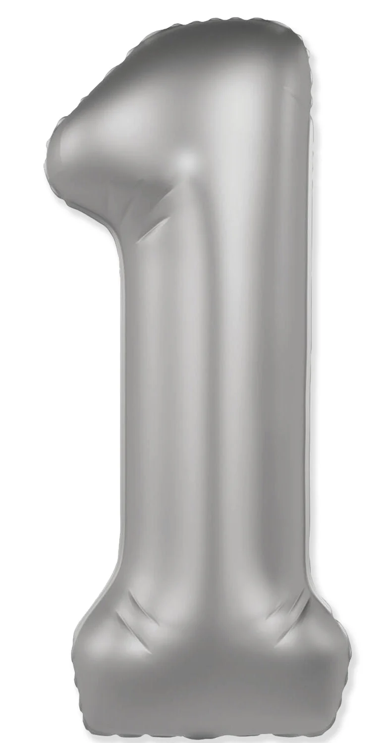 32" Inflated (40" Uninflated Approx) Number "1" Slimmer Design Matte Moonlight Silver Brand Flexmetal