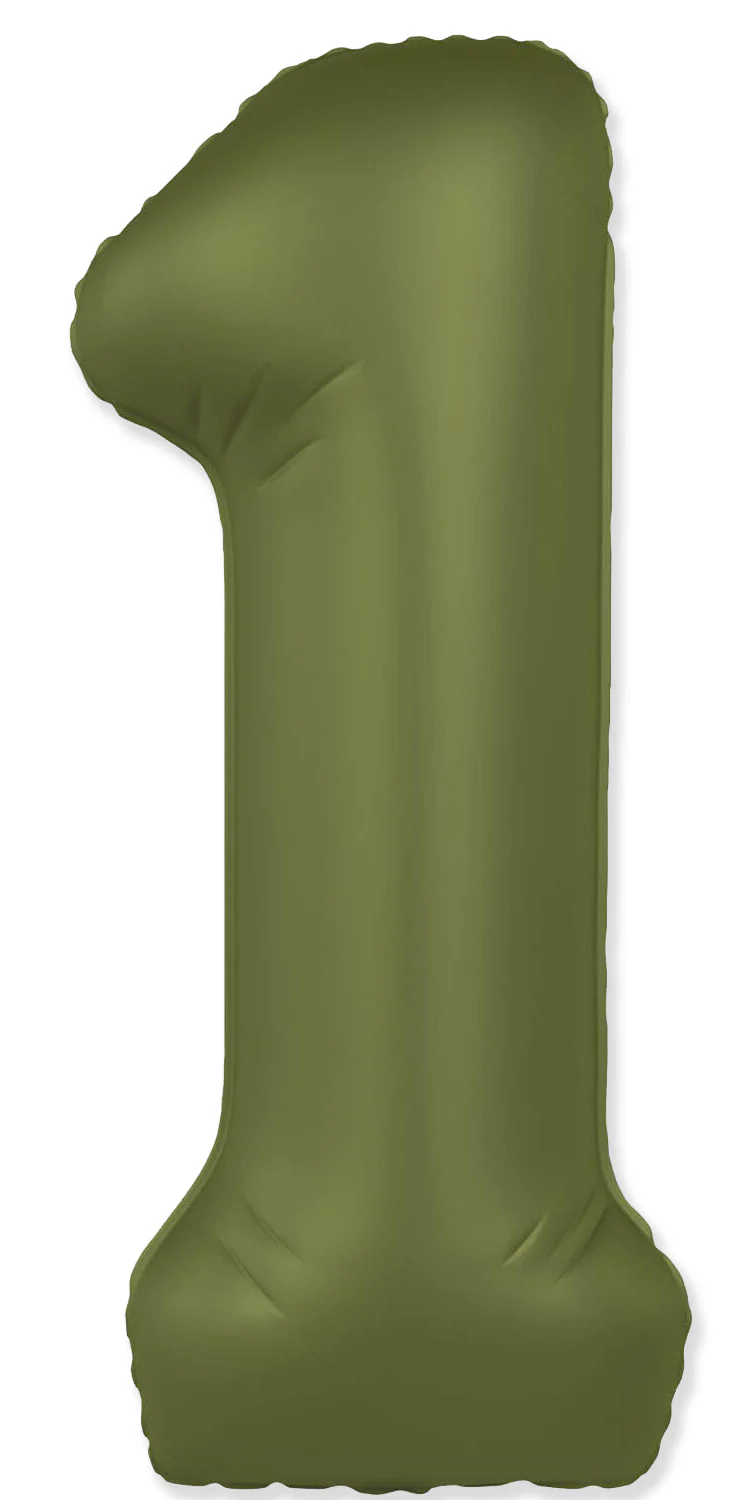 32" Inflated (40" Uninflated Approx) Number "1" Slimmer Design Matte Olive Green Brand Flexmetal