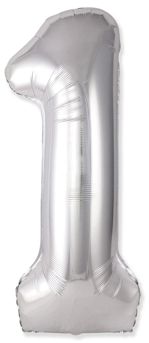 32" Inflated (40" Uninflated Approx) Number "1" Slimmer Design Silver Brand Flexmetal