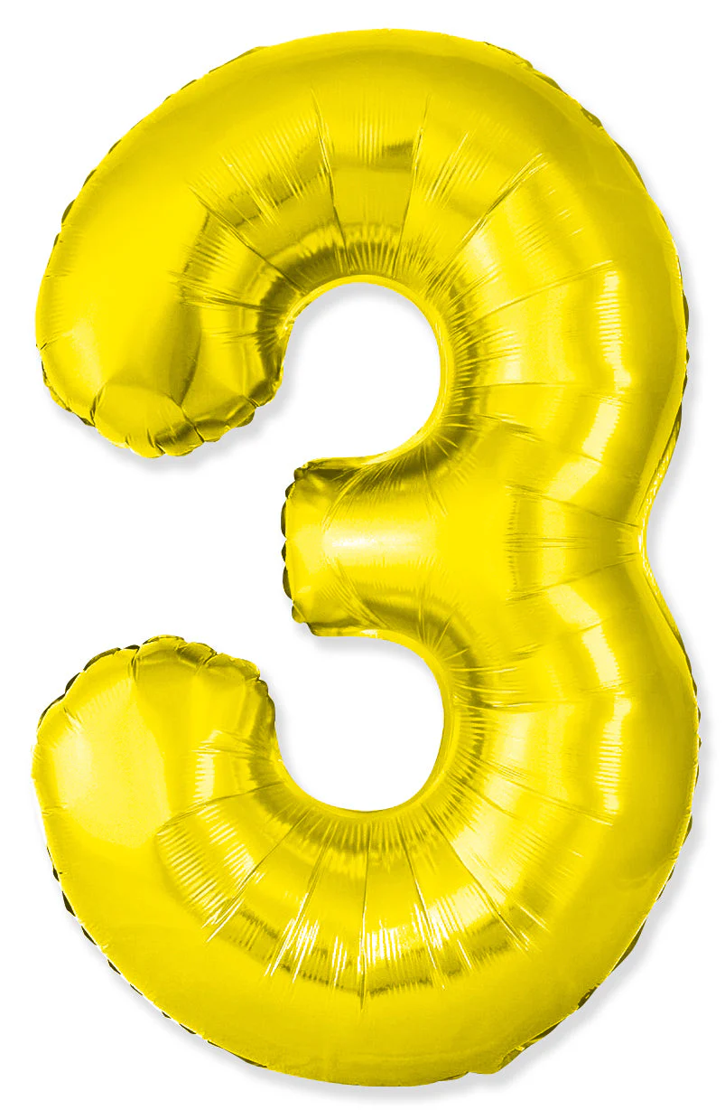 32" Inflated (40" Uninflated Approx) Number "3" Slimmer Design Gold Brand Flexmetal