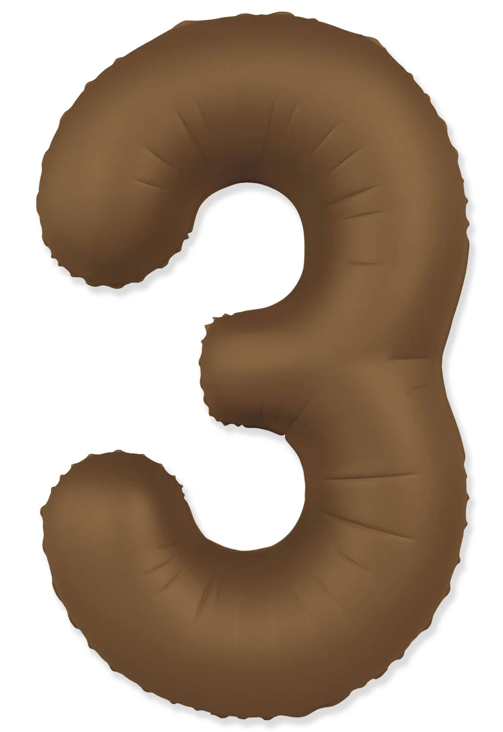 32" Inflated (40" Uninflated Approx) Number "3" Slimmer Design Matte Chocolate Brown Brand Flexmetal