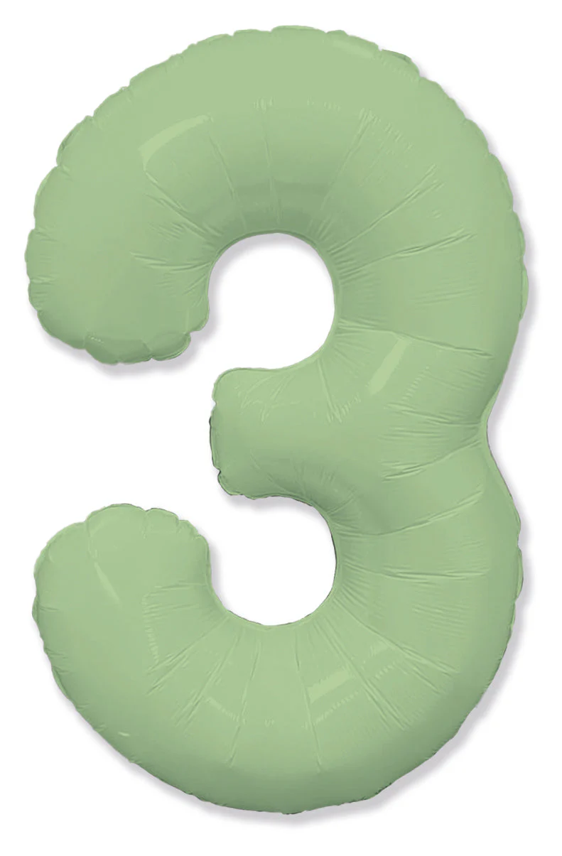 32" Inflated (40" Uninflated Approx) Number "3" Slimmer Design Matte Mint Brand Flexmetal