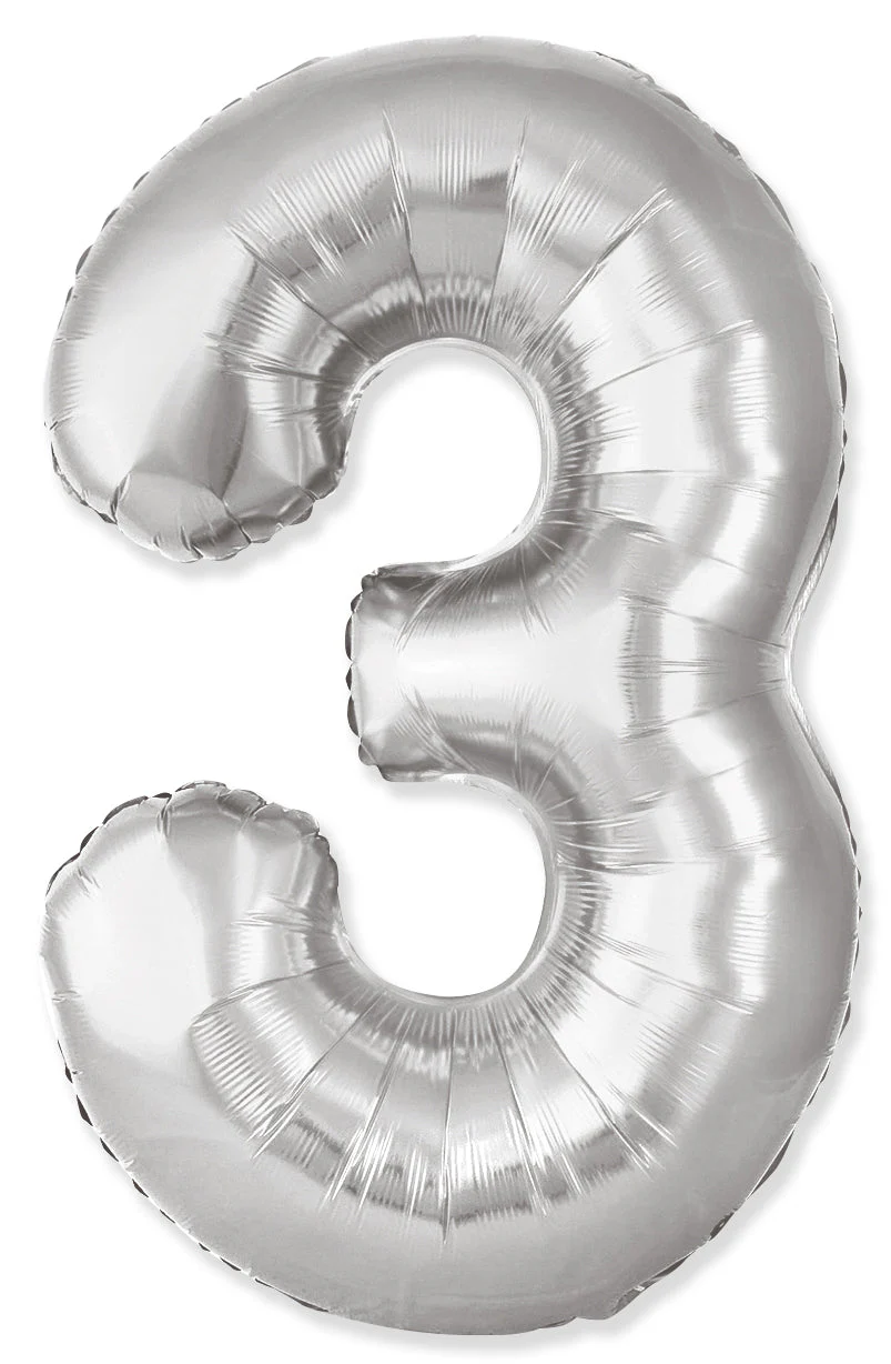 32" Inflated (40" Uninflated Approx) Number "3" Slimmer Design Silver Brand Flexmetal