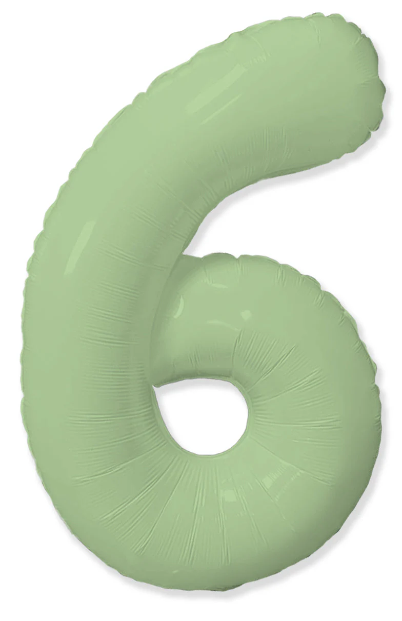 32" Inflated (40" Uninflated Approx) Number "6" Slimmer Design Matte Mint Brand Flexmetal