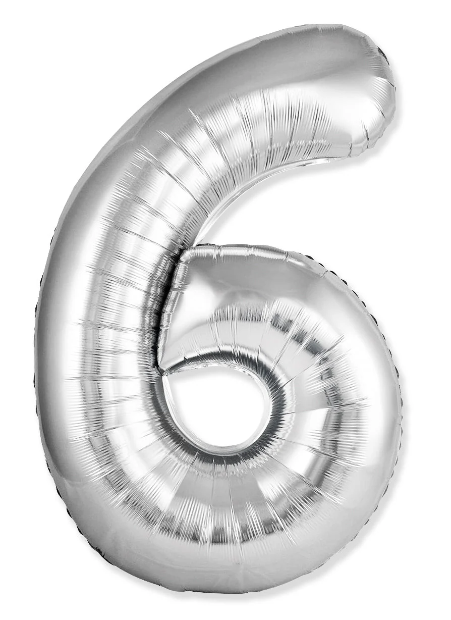 32" Inflated (40" Uninflated Approx) Number "6" Slimmer Design Silver Brand Flexmetal