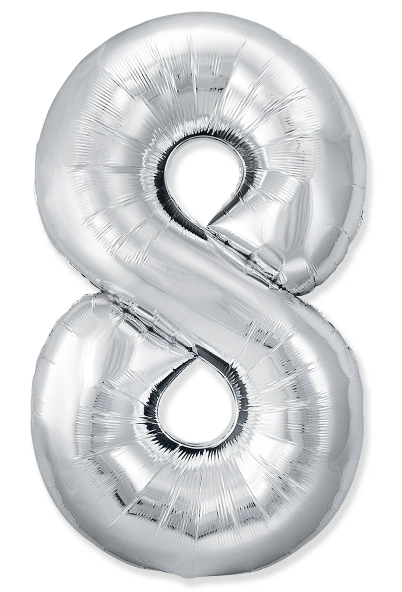 32" Inflated (40" Uninflated Approx) Number "8" Slimmer Design Silver Brand Flexmetal