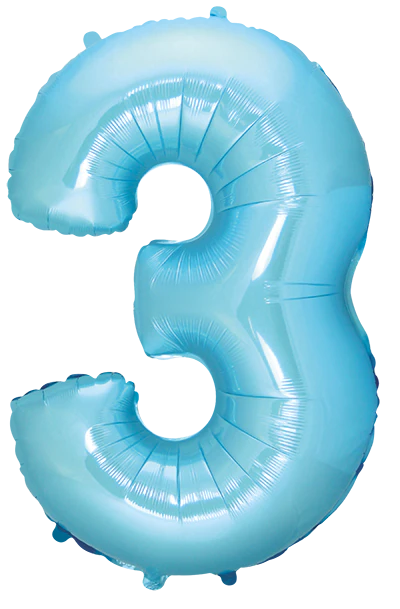 32" Inflated (40" Uninflated Approx) Pastel Blue Number "3" Foil Balloon Flexmetal