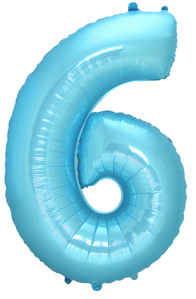 32" Inflated (40" Uninflated Approx) Pastel Blue Number "6" Foil Balloon Flexmetal