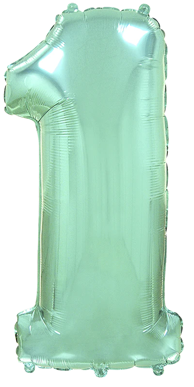 32" Inflated (40" Uninflated Approx) Pastel Mint Number "1" Foil Balloon Flexmetal