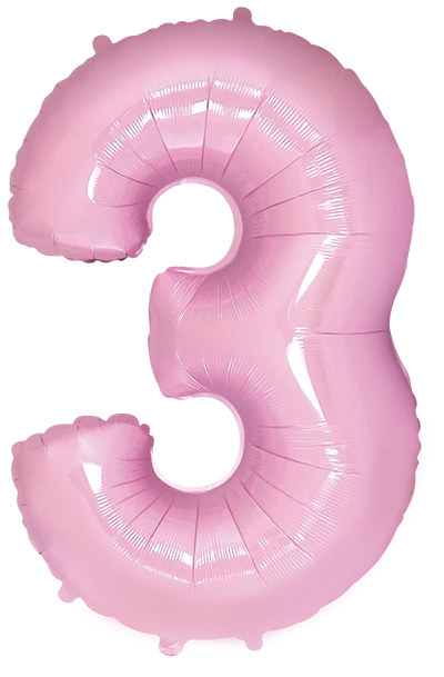 32" Inflated (40" Uninflated Approx) Pastel Pink Number "3" Foil Balloon Flexmetal