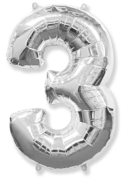 32" Inflated (40" Uninflated Approx) Shape Number "3" Silver Balloon Flexmetal