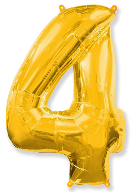 32" Inflated (40" Uninflated Approx) Shape Number "4" Gold Balloon Flexmetal