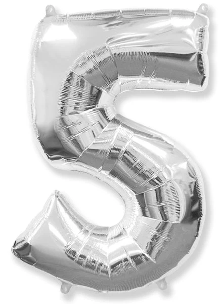 32" Inflated (40" Uninflated Approx) Shape Number "5" Silver Balloon Flexmetal