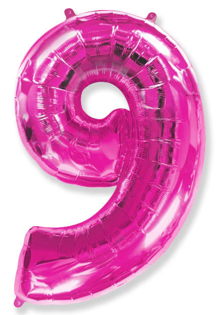 32" Inflated (40" Uninflated Approx) Shape Number "9" Fuchsia Balloon Flexmetal