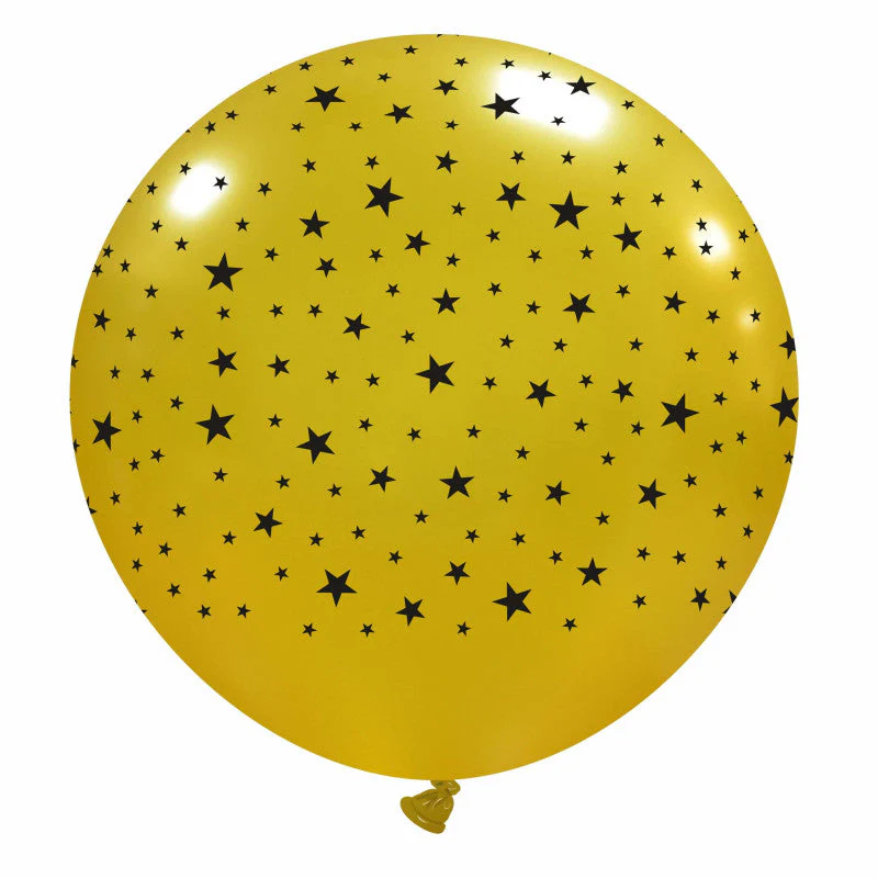 32" Little Stars Gold with Black Print All Around (1 Per Bag) Cattex Brand Latex Balloons