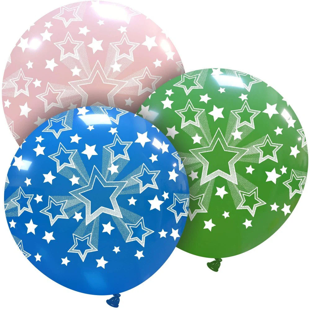 32" Assorted Color Stars Gradient All Around (1 Per Bag) Cattex Brand Printed Latex Balloons