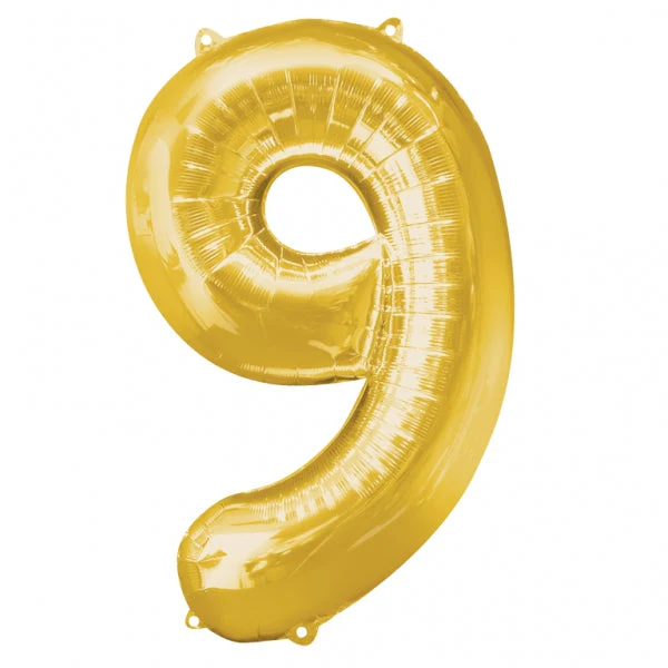 34" Anagram Brand SuperShape 9 Gold Balloon Packaged