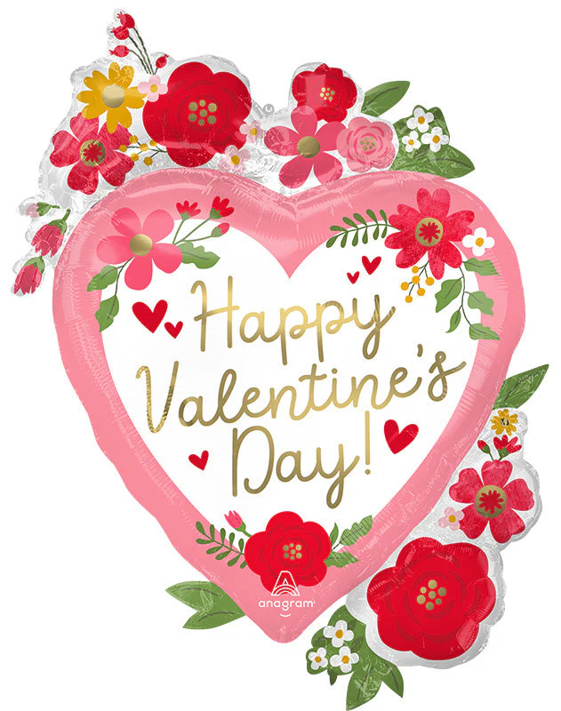 34" Happy Valentine's Day Floral Foil Balloon
