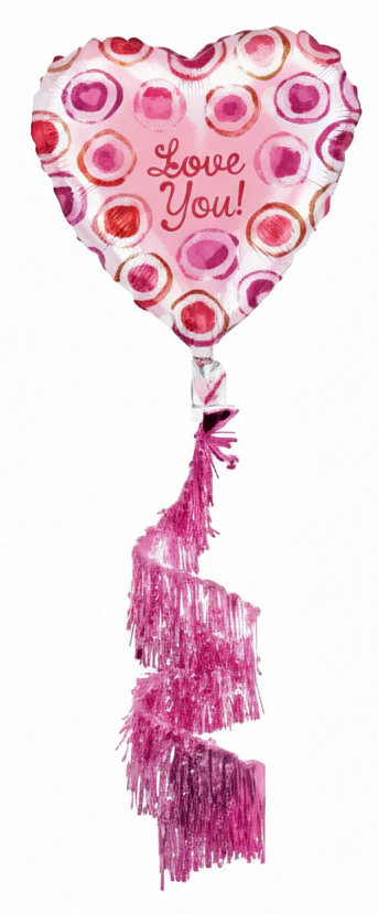 34" Love You Coil Tail Mylar Balloon