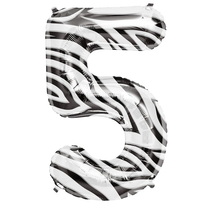 34" Northstar Brand Number 5 - Zebra Packaged Foil Balloon