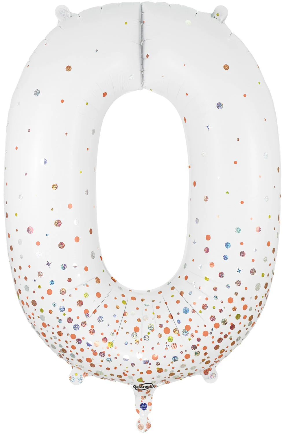 34" Number 0 Fizz Holographic Rose Gold Oaktree Foil Balloon
