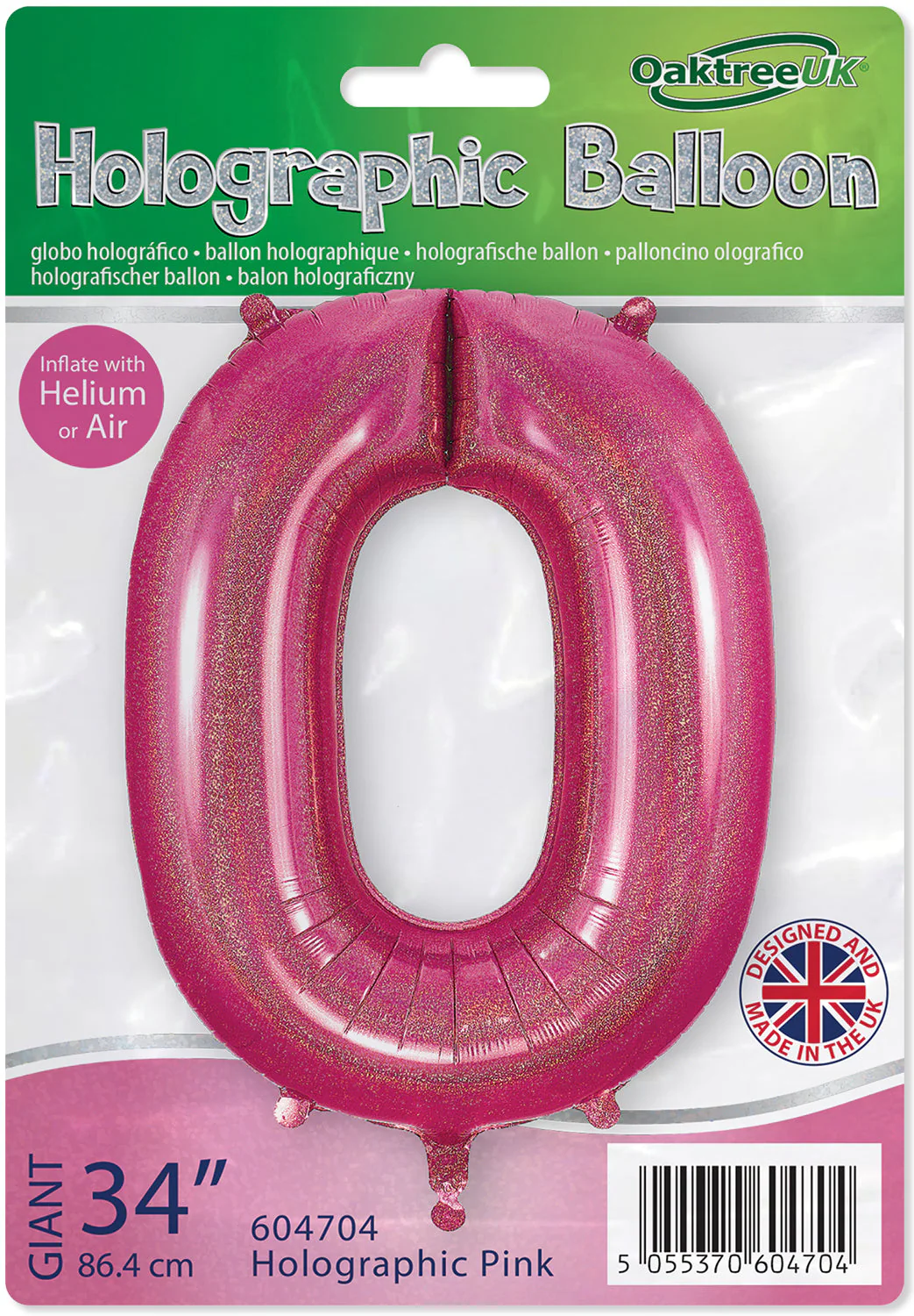 34" Number 0 Holographic Pink Oaktree Foil Balloon - Image 2