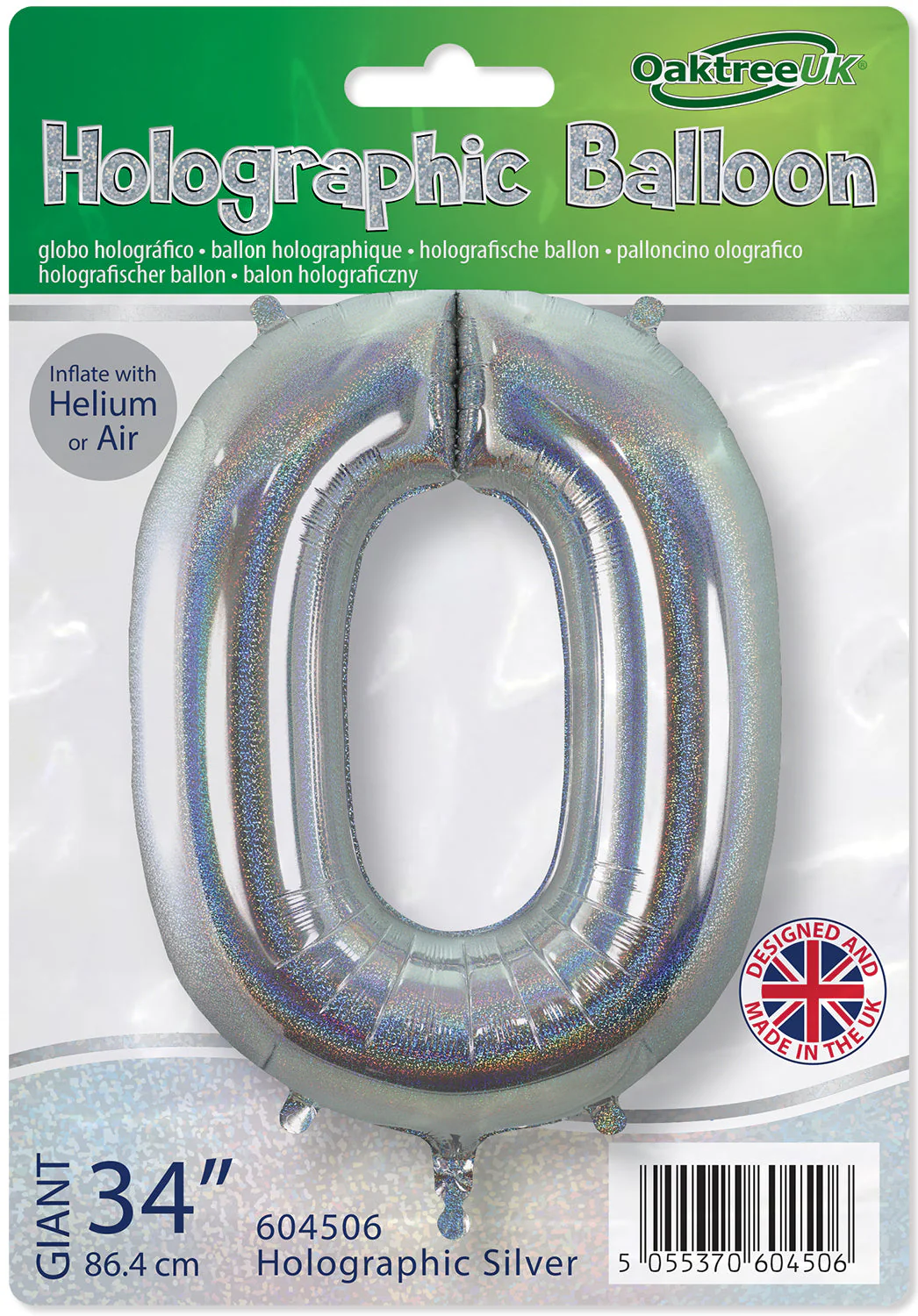 34" Number 0 Holographic Silver Oaktree Foil Balloon - Image 2