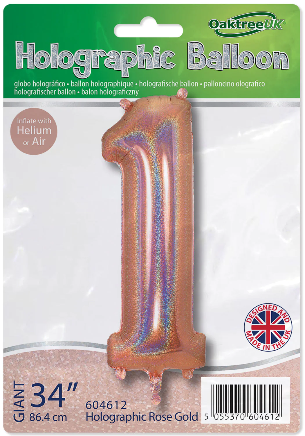 34" Number 1 Holographic Rose Gold Oaktree Foil Balloon - Image 2