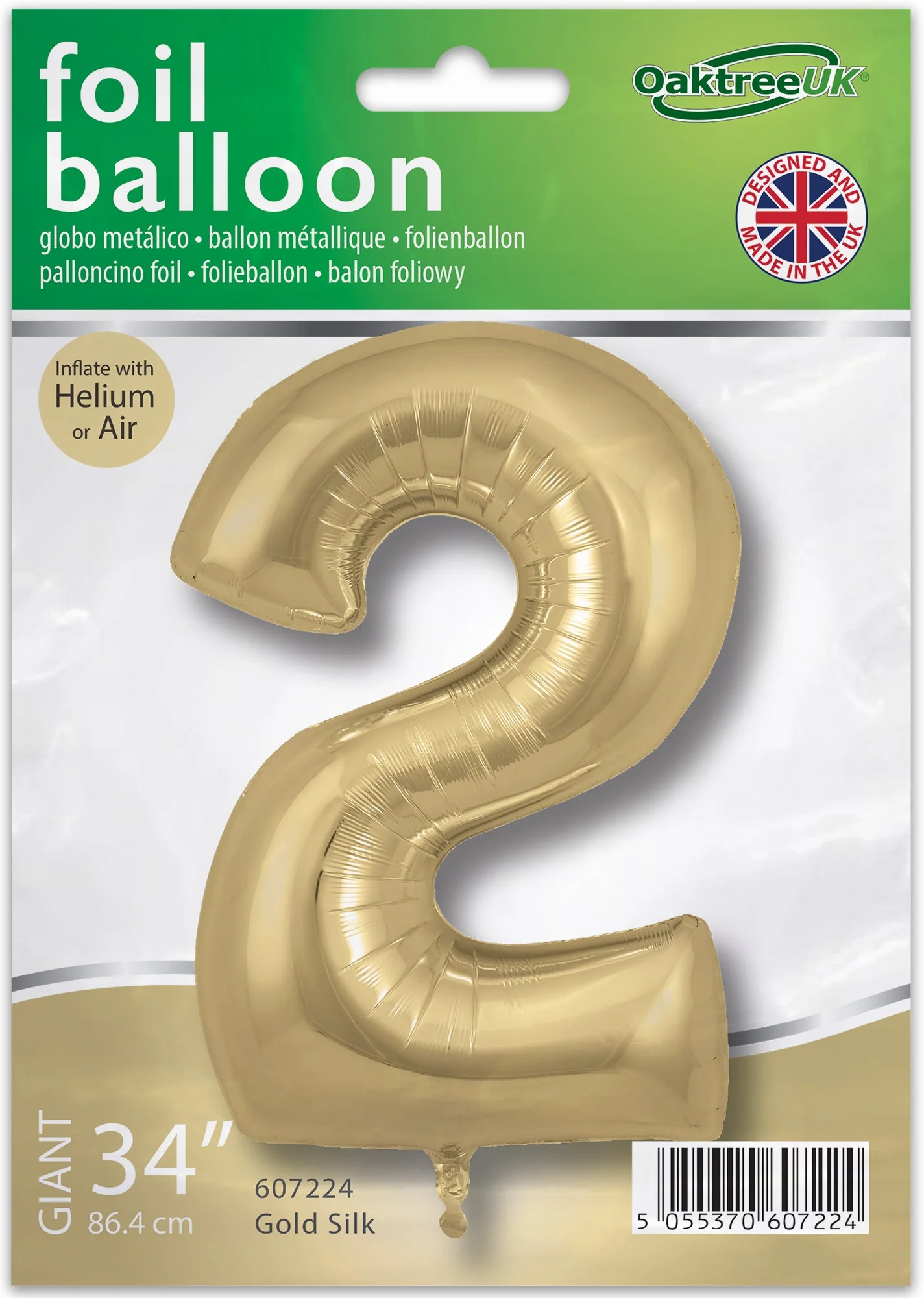 34" Number 2 Silk Gold Oaktree Foil Balloon - Image 2