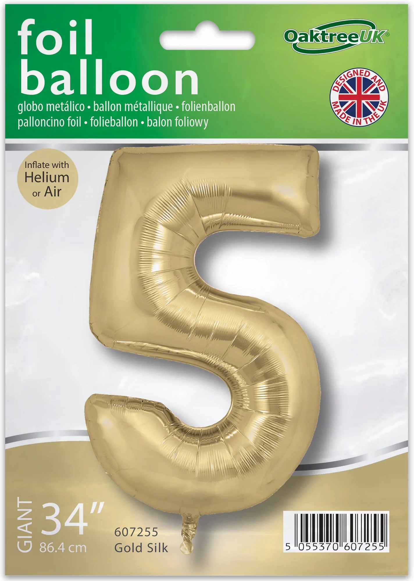 34" Number 5 Silk Gold Oaktree Foil Balloon - Image 2