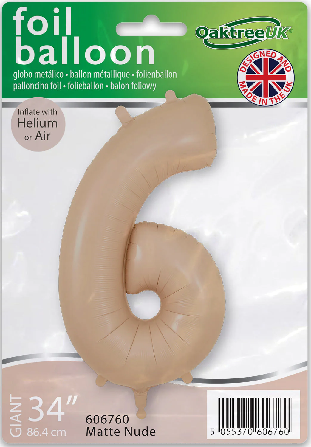 34" Number 6 Matte Nude Oaktree Foil Balloon - Image 2