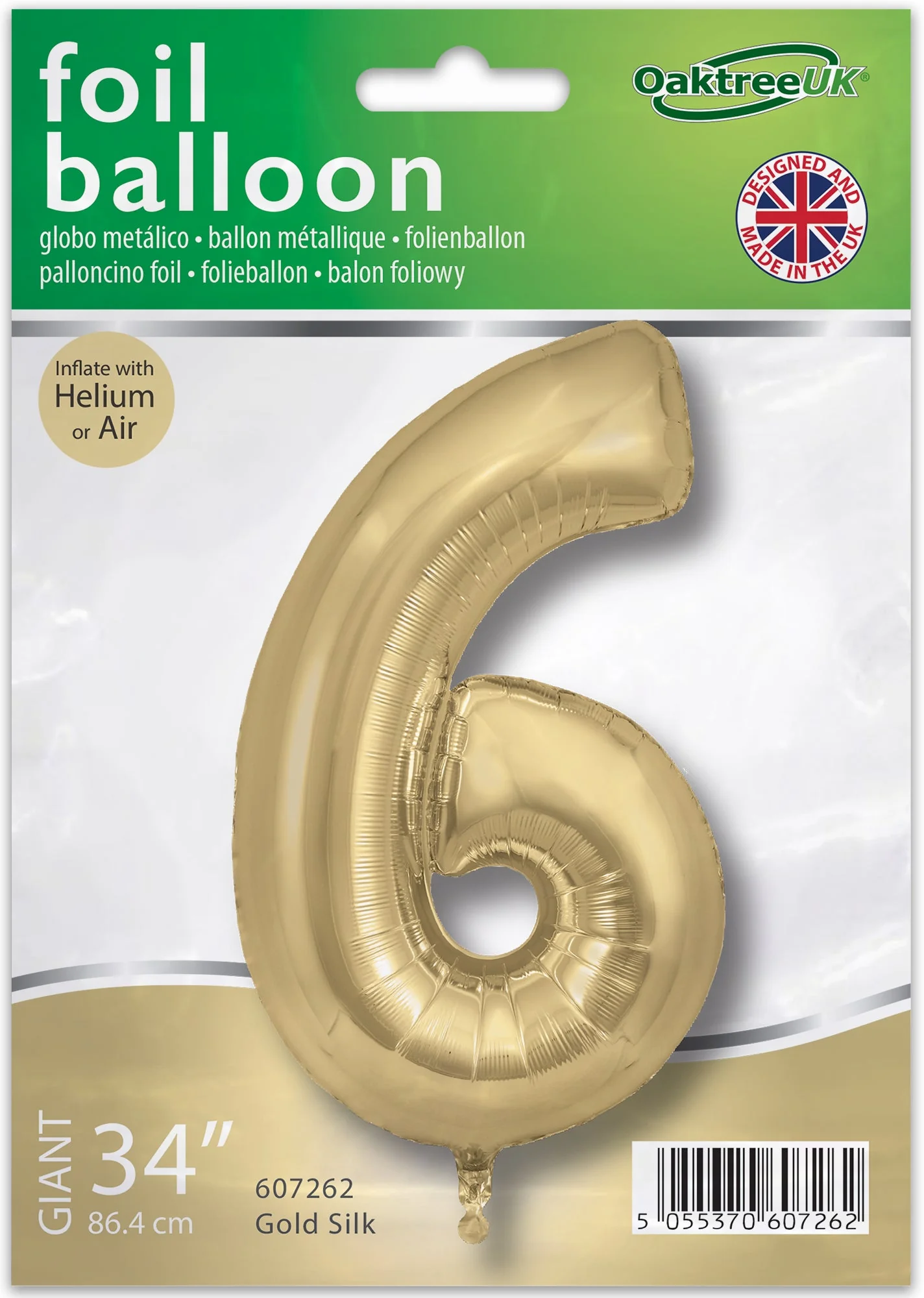 34" Number 6 Silk Gold Oaktree Foil Balloon - Image 2