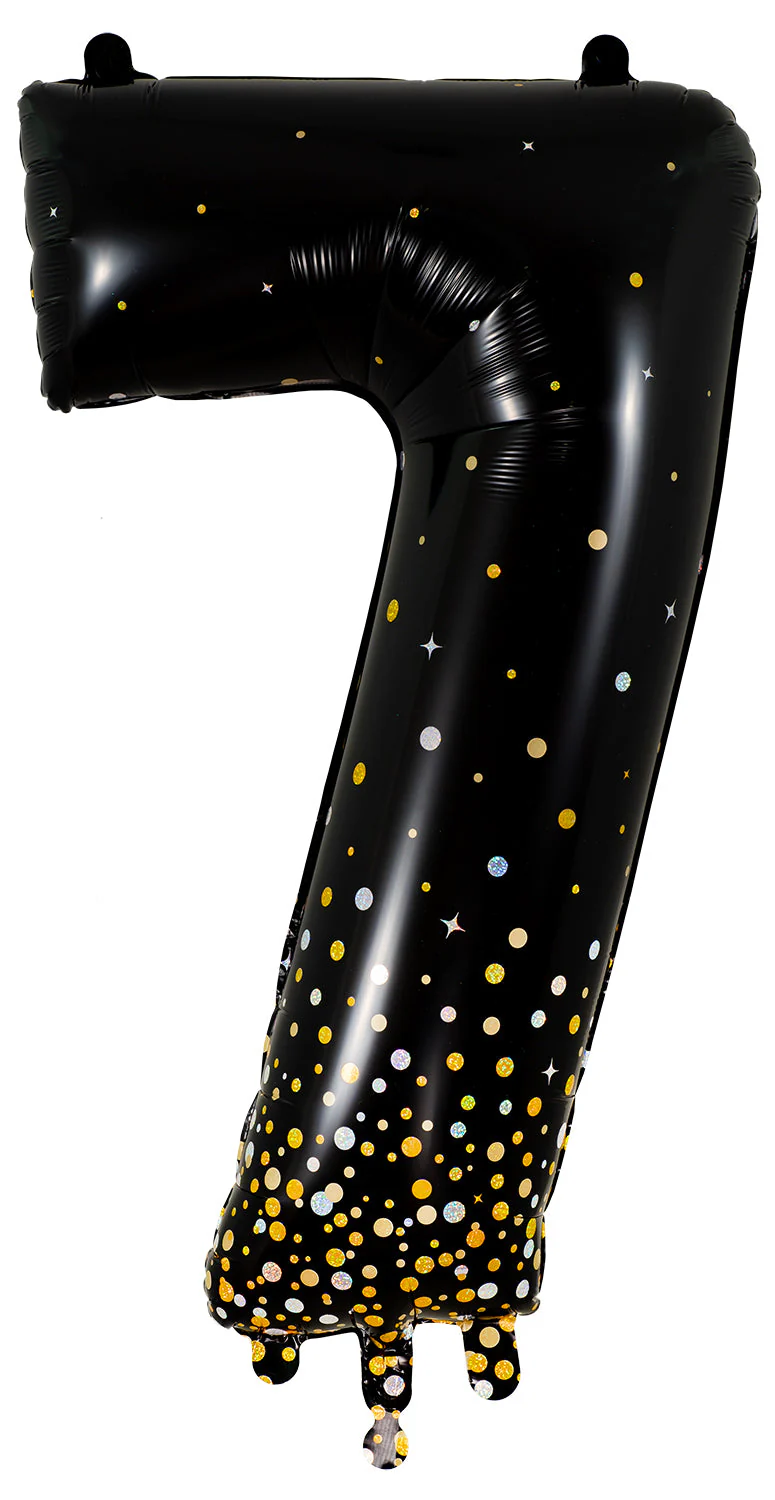 34" Number 7 Fizz Holographic Black Oaktree Foil Balloon
