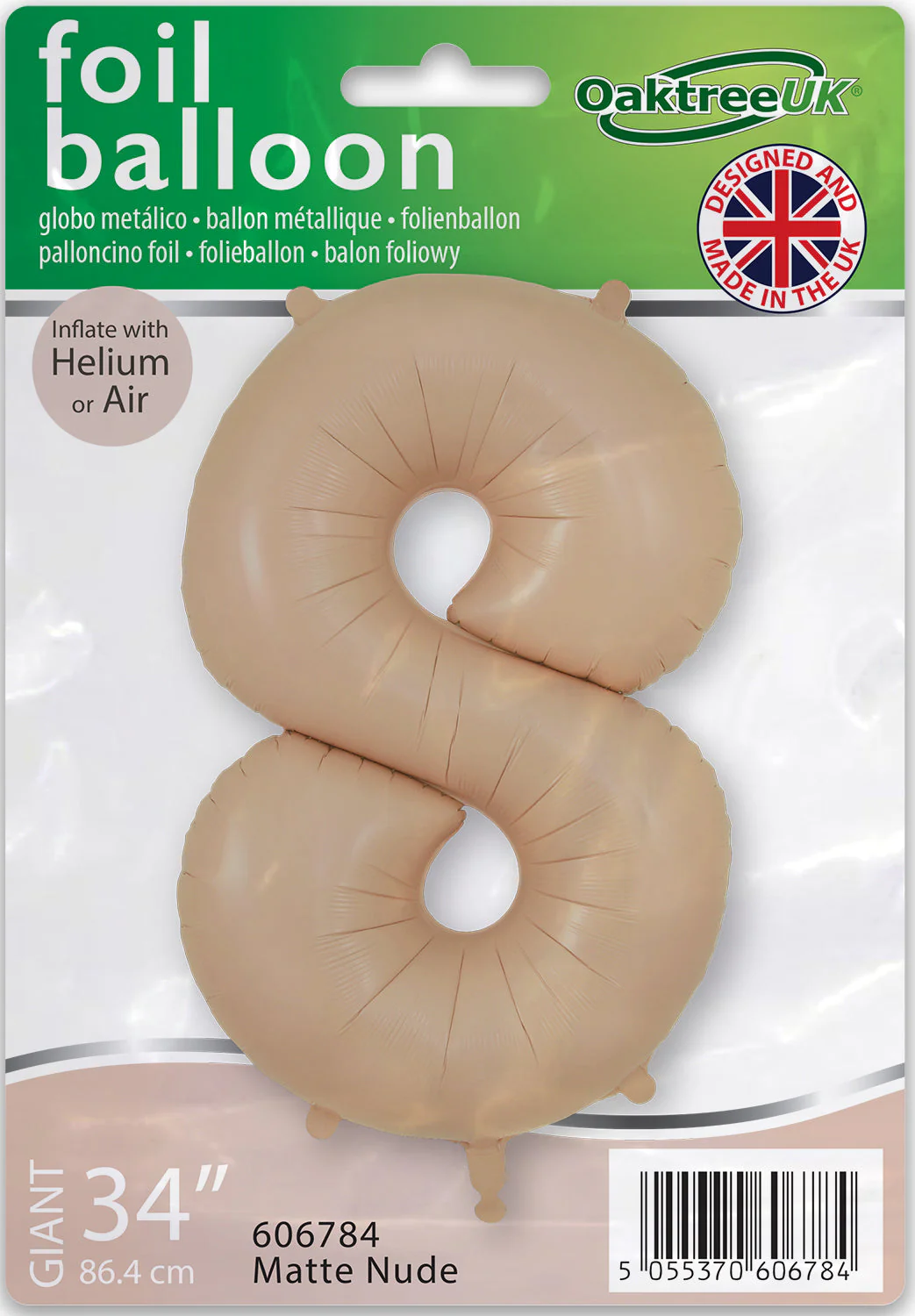 34" Number 8 Matte Nude Oaktree Foil Balloon - Image 2