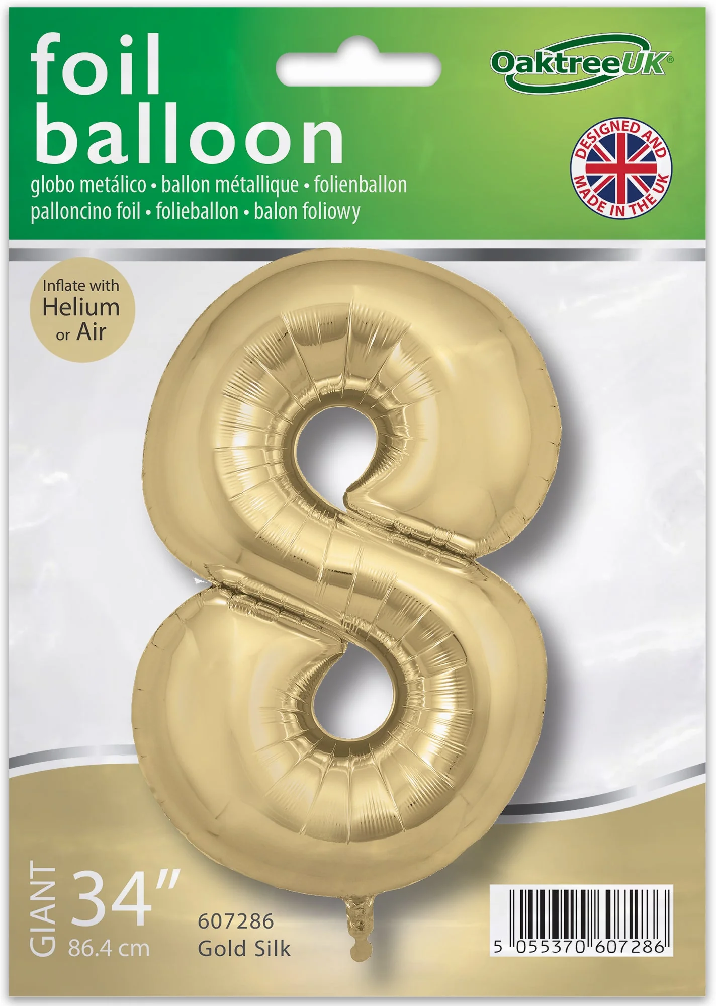 34" Number 8 Silk Gold Oaktree Foil Balloon - Image 2