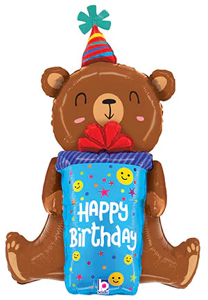 34" Birthday Smiley Gift Bear Foil Balloon